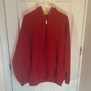 Red zip up hooded sweatshirt
